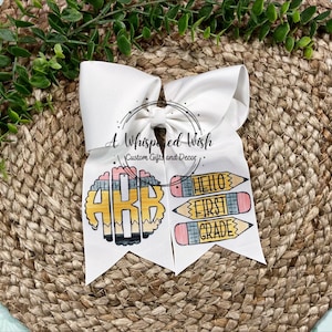 Personalized Back to School Hair Bow, School Bows, Kindergarten Bow, School Hair Bows, Pencil Hair Clip, Preschool Hair Bow, Monogram bow