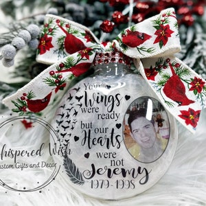 Personalized Photo Memorial Ornament: Cardinal Ribbon, In Loving Memory