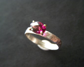 Rhodolite Garnet Ring in Recycled Sterling Silver and 18K Gold - Size 6