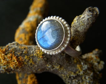 Blue Labradorite Ring in Recycled Sterling - Ready to ship Size 6