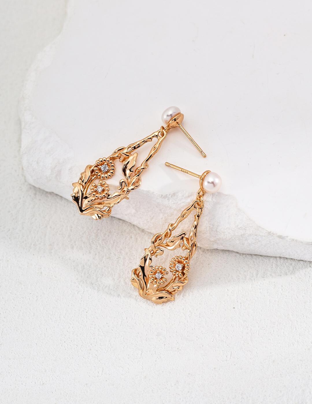 Beautiful Green Sterling Silver Alloy Pearl Resin Floral Drop Earrings main image 1