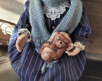 Granny BedDoll Vintage Hend Made Bed sitting Doll,Granny lost her glasses so some close 10 inches sitting light wear.