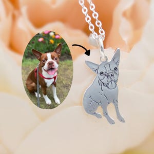 Custom Dog Portrait 925 Silver Necklace, Personalized Photo Necklace, Pet Lover Gift Personalized Dog Pet Memorial Gift Handmade Charm