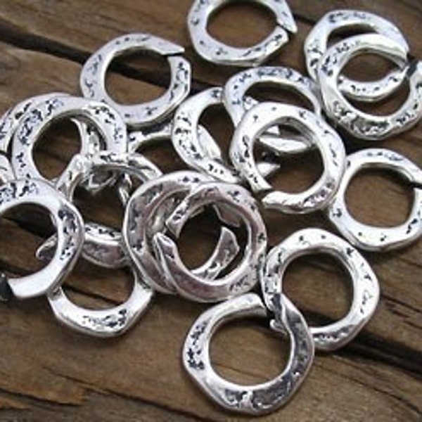 6 Hammered Sterling Silver OPEN Jump Rings, 8.5mm -Set of 6