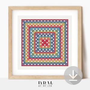 Granny Square Cross Stitch Pattern | Rainbow Vibes Motif | PDF Guide | Digital Download | Cross Stitch Wall Art | Beginner Cross Stitch V2