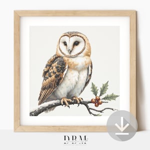 Christmas Barn Owl Cross Stitch Pattern | Winter Bird Wall Art | Instant PDF Download