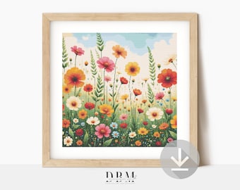 Wildflower Field Cross Stitch Pattern | Botanical Wall Art | Instant PDF Download