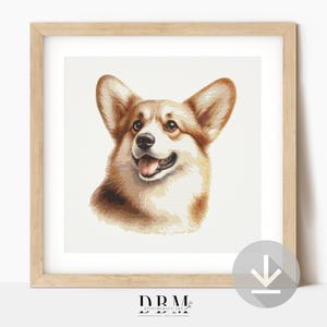 Pembroke Corgis Kreuzstichmuster | Hundeportrait Wandkunst | Sofort PDF Download