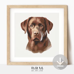 Chocolate Labrador Cross Stitch Pattern | PDF Guide | Digital Download | Dog Portrait | Pet Cross Stitch Wall Art | Advanced Cross Stitch