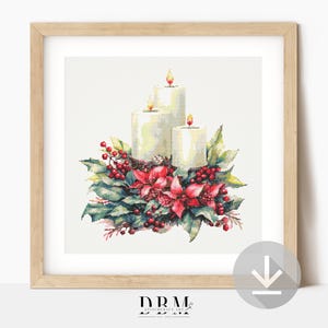 Padrão de ponto cruz de velas de Natal | Guia em PDF | Download digital | Arte de parede de ponto cruz de Natal | Ponto cruz avançado