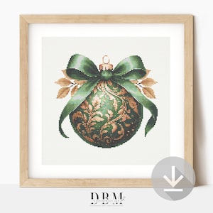 Green Rose Gold Bauble Cross Stitch Pattern | Christmas Ornament | PDF Guide | Digital Download