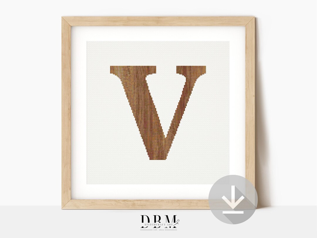 Wooden Letter V Monogram Cross Stitch Pattern | Rustic Wood Initial ...
