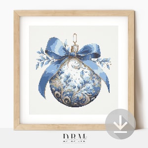 Blue Gold Bauble Cross Stitch Pattern | Christmas Ornament | PDF Guide | Digital Download