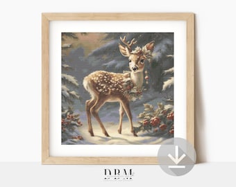 Festive Fawn Cross Stitch Pattern | Christmas Wildlife Wall Art | Instant PDF Download