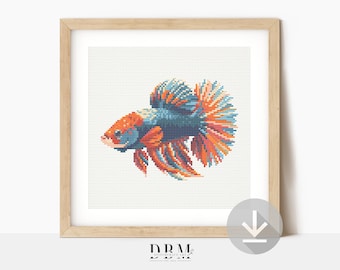 Betta Fish Cross Stitch Pattern | Aquarium Fish Wall Art | Instant PDF Download