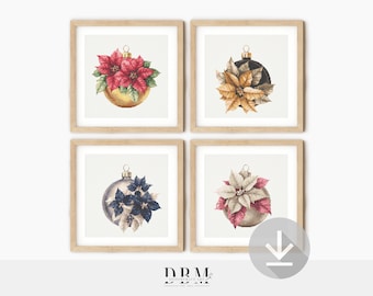 Poinsettia Bauble Cross Stitch Pattern Set | Christmas Ornaments | PDF Guide | Digital Download