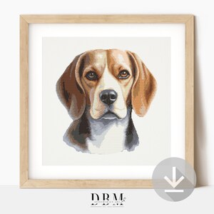 Schema per punto croce Beagle / Ritratto di cane da appendere al muro / Download PDF immediato