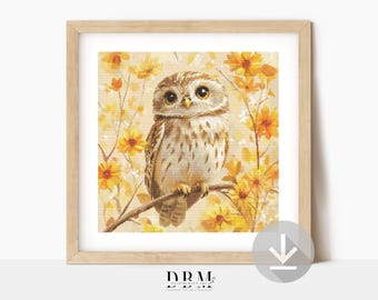 Little Owl Cross Stitch Pattern | Autumn Bird Wall Art | Instant PDF Download