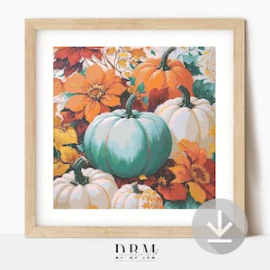 Patrón de punto de cruz de otoño / Calabazas rústicas de granja / Guía en PDF / Descarga digital / Arte mural floral en punto de cruz / Punto de cruz avanzado