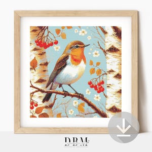 Red Robin Cross Stitch Pattern | PDF Guide | Digital Download | Spring Bird Cross Stitch Wall Art | Advanced Cross Stitch