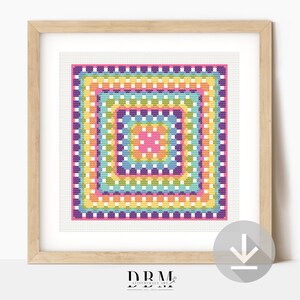 Granny Square Cross Stitch Pattern | Rainbow Vibes Motif | PDF Guide | Digital Download | Cross Stitch Wall Art | Beginner Cross Stitch V1