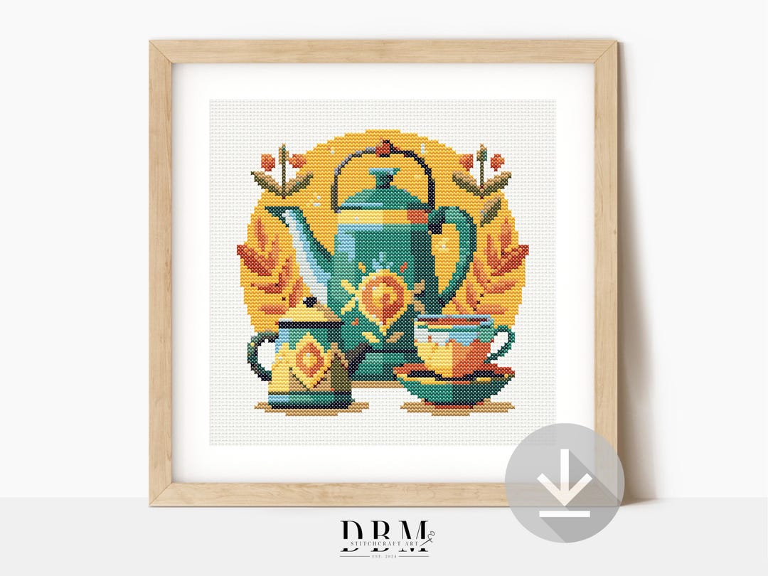 Modern Tea Set Cross Stitch Pattern | PDF Guide | Digital Download ...