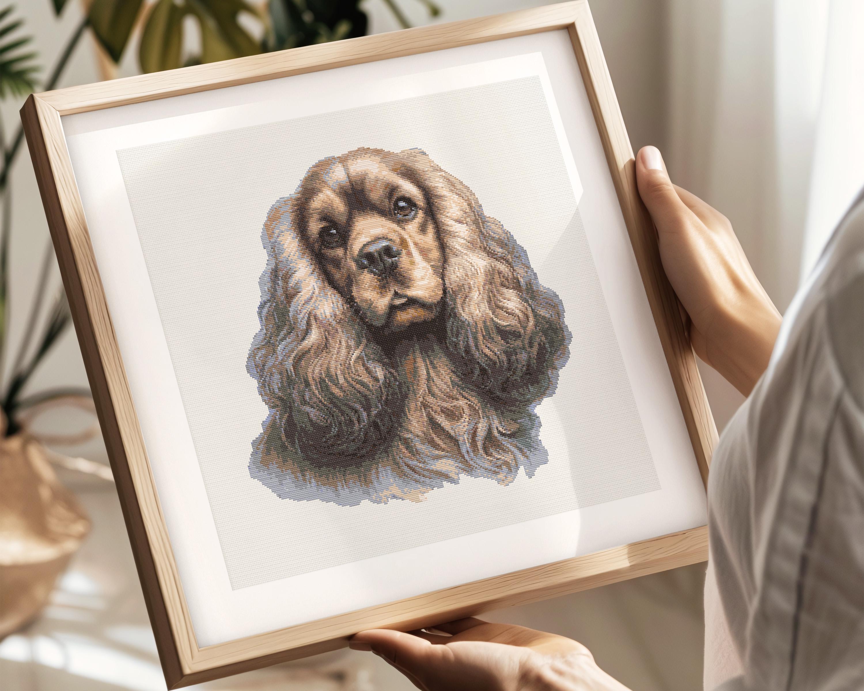 コッカースパニエルのクロスステッチパターン｜犬の肖像画ウォール