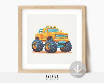 Monstertruck Kreuzstichmuster | Kinderzimmer Wand Kunst | Sofort PDF Download