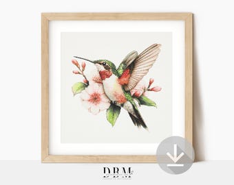 Floral Hummingbird Cross Stitch Pattern | Spring Bird Wall Art | Instant PDF Download