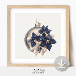 Patrón de punto de cruz de adorno navideño / Flor de Pascua azul / Decoración de pared para adornos / Descarga instantánea en PDF