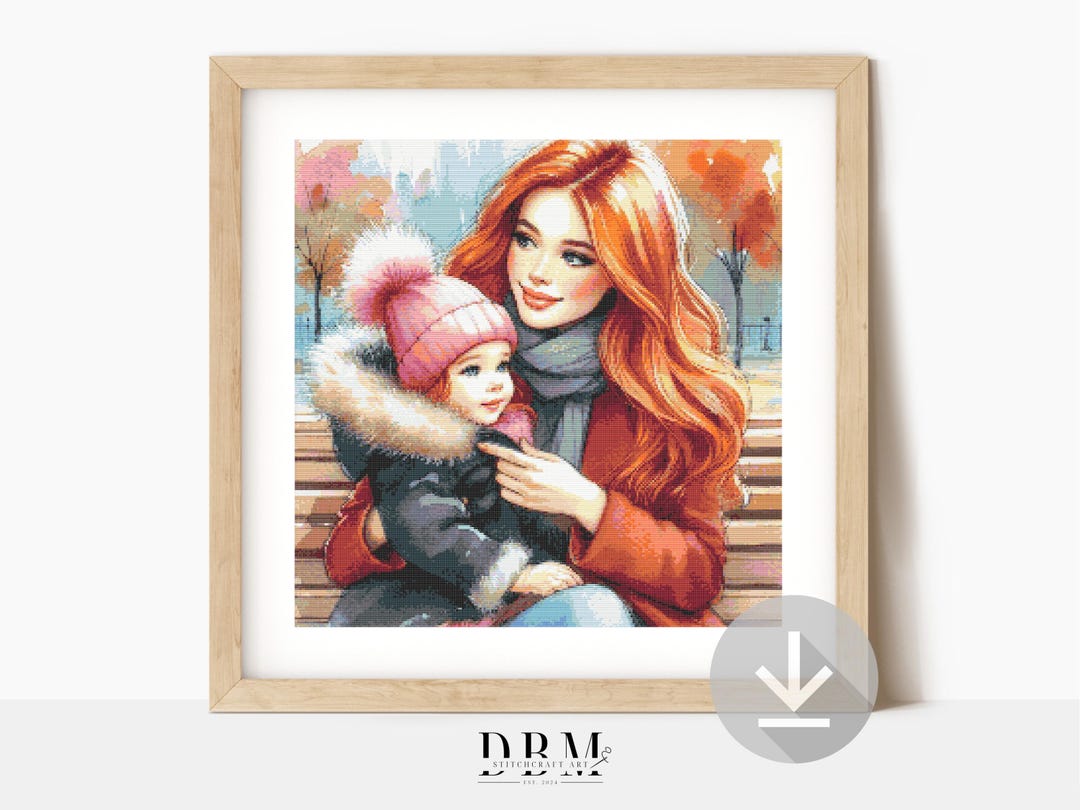 Fall Cross Stitch Pattern: Mother and Daughter | PDF Guide | Digital ...