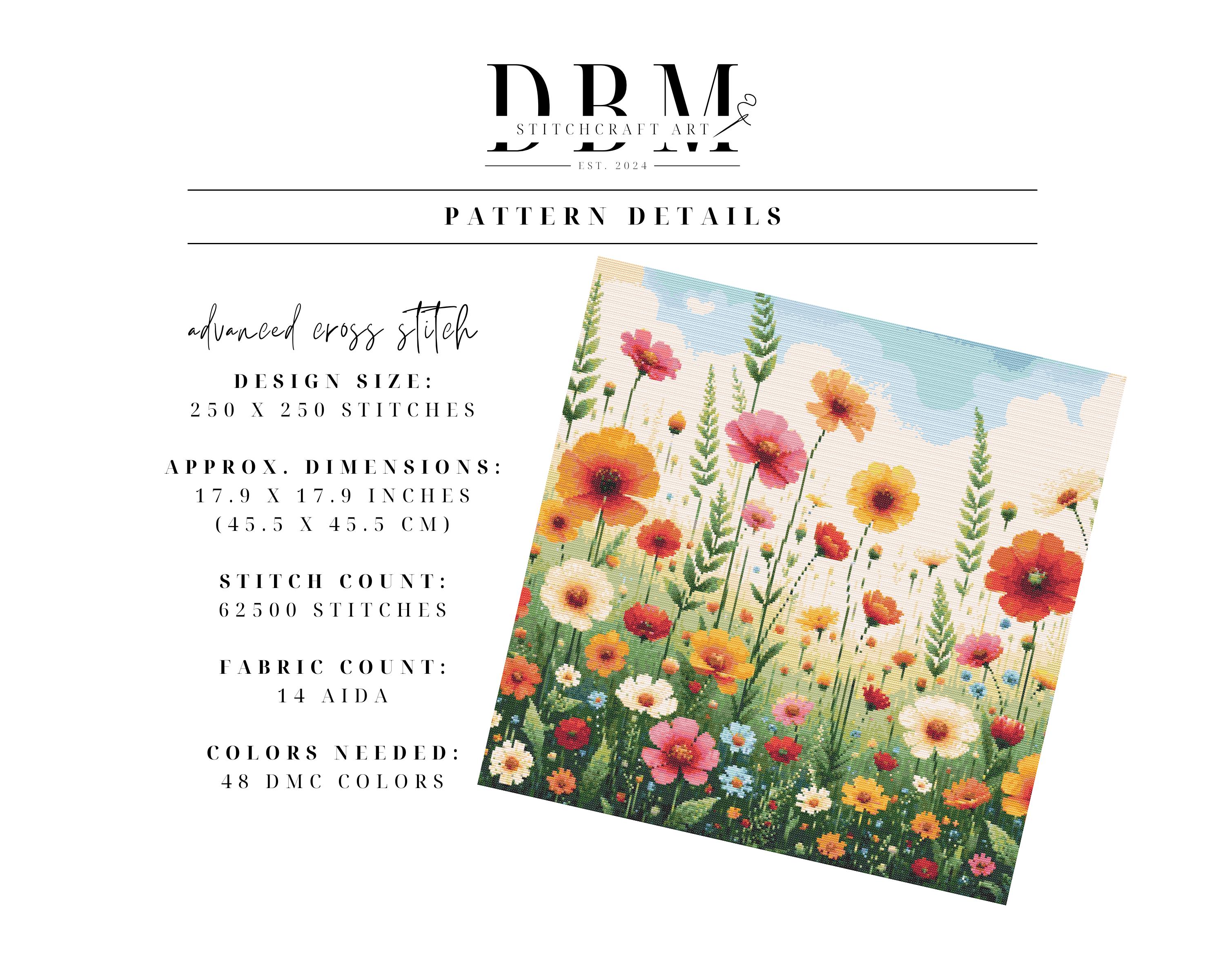 Wildflower Field Cross Stitch Pattern | Botanical Wall Art | Instant ...