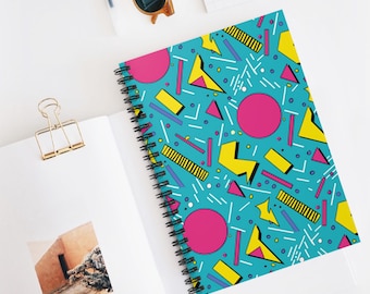 Retro-Notizbuch im Memphis-Stil der 80er-Jahre, liniert, geometrisches Synthwave-Tagebuch, Vintage-Schreibgeschenk für Sie