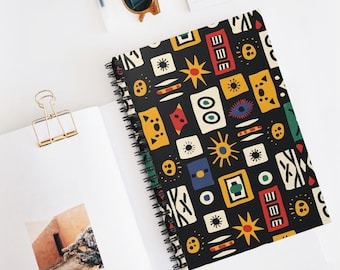 Geschenkidee für Mädchen, die gerne Tagebuch schreiben: Boho-Spiralnotizbuch, geometrisches Notizbuch mit Sonnenstrahlenmuster, Schreibgeschenk