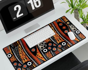 Schreibtischunterlage mit Tribal-Muster, afrikanisches ethnisches geometrisches Mauspad, auffälliges Boho-Büro-Dekor, Geschenkidee