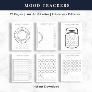 Paquete imprimible de registro de estado de ánimo, registro diario de estado de ánimo y ansiedad, diario de salud mental, tamaño A4 (carta estadounidense), descarga instantánea en PDF.