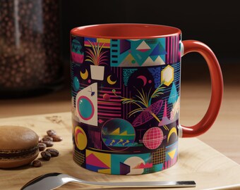 Retro-Kaffeebecher mit Memphis-Akzent, auffälligem geometrischem 80er-Jahre-Muster, farbenfroher Keramikbecher, tolles Geschenk für sie, Bürodekoration