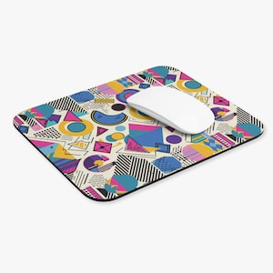 Retro Memphis Geometric Mouse Pad, Bold Colorful Desk Accessory, Aesthetic Desk Mat, Non Slip Mouse Pad, Office Gift