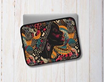 Afrocentric Woman Portrait Laptop Sleeve Sleeve Kulturelle Kunst Neopren-Schutzhülle Einzigartiges Geschenk für ihre Laptoptasche