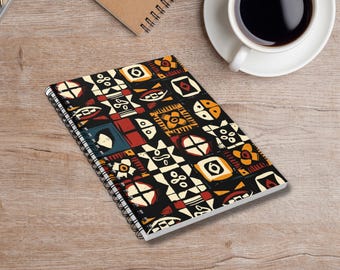 Notizbuch mit Spiralbindung, geometrischem Maskenmuster, liniert, Boho-Stil, Geschenkidee für Sie
