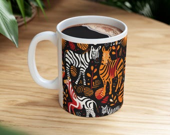 Tribal Zebra Kaffeebecher Afrikanische Wildtiere Keramikbecher Boho Tierdruck Safari Geschenk für Sie und Ihn
