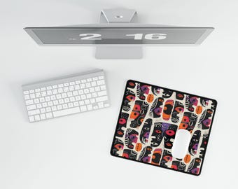 Abstraktes Masken-Mauspad, auffällige Tribal-Kunst, Schreibtischunterlage, modernes Boho-Bürogeschenk für Sie und Ihn