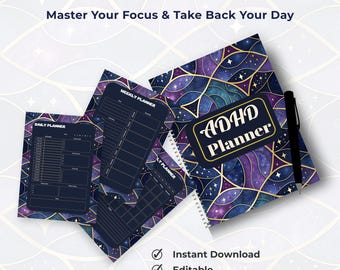 ADHD Daily Productivity Planner, Focus Journal, Editable PDF (A4)