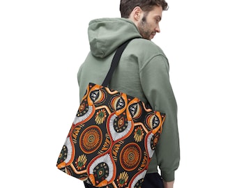Tribal Medallion Tragetasche mit afrikanischem Muster, Schultertasche aus Canvas, 40 x 40 cm, Boho-Stil, Geschenk für Sie und Ihn