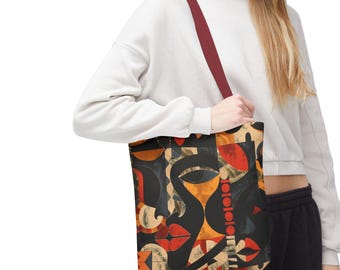 Abstrakte Tragetasche mit modernem Kunstdruck auf Canvas, Schultertasche mit auffälligem geometrischem Muster, Geschenk für Sie und Ihn