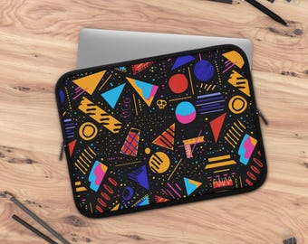 Retro-Laptoptasche im 80er-Jahre-Memphis-Stil, geometrisches Synthwave-Design, 13-Zoll-Laptoptasche, farbenfrohes Geschenk für Sie und Ihn