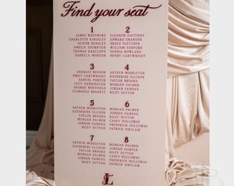 Personalised Acrylic Seating Chart | Beige Burgundy Wedding Signage (Luxury Old Money Style)