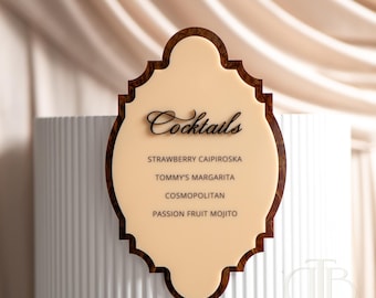 Tortoiseshell Acrylic Wedding Bar Sign | Luxury Cocktail Menu Decor