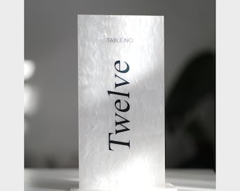 Pearl Acrylic Wedding Table Numbers | Modern Elegant Signage (18cm x 12cm)