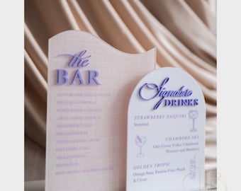 Personalised Wedding Acrylic Bar Menu Sign | Signature Drinks List